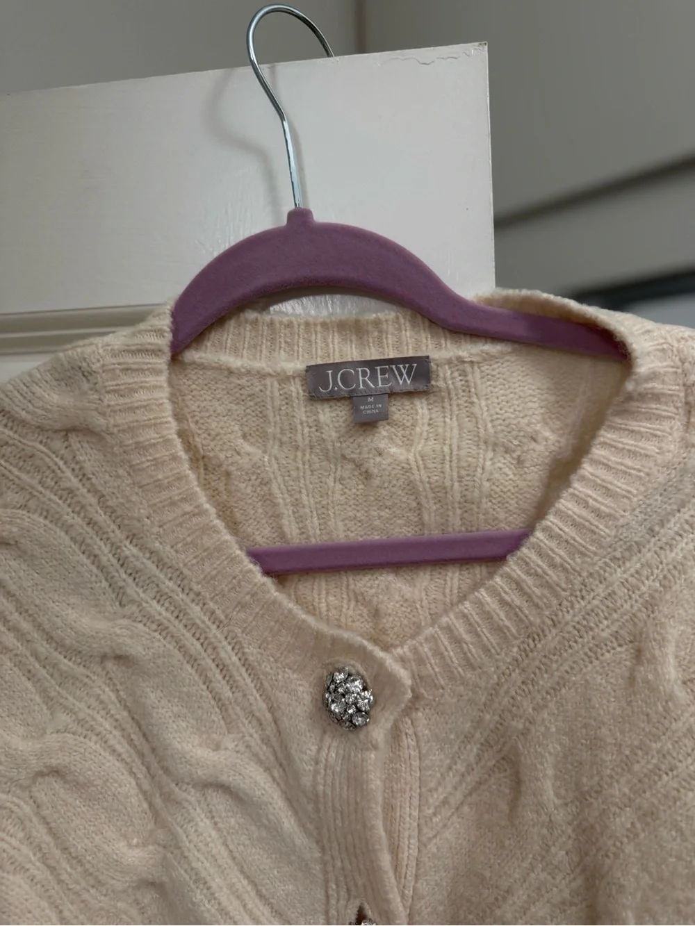 J Crew Cable-knit cardigan sweater with jewel buttons M